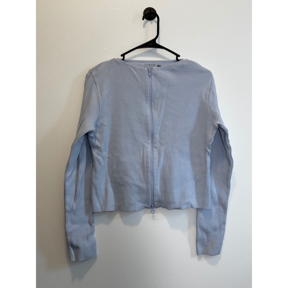 Vintage J.Crew Light Blue Ribbed Full Zip Cotton Cardigan Sweater Made in USA M